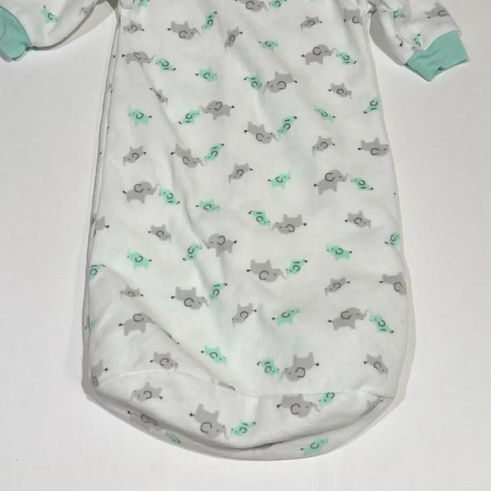 Child of Mine Baby Boy 0-9M Sleep Sack White Green & Gray Elephants Print Zipper